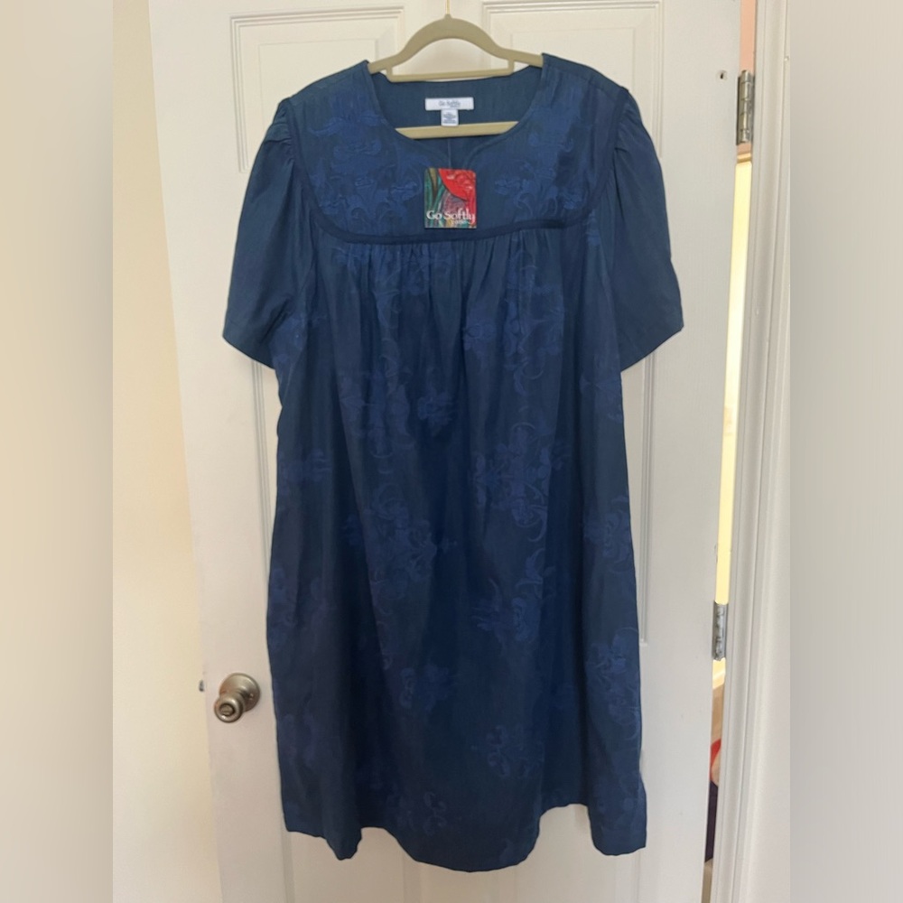Go Softly Patio House Dress denim jacquard print size XL NWT